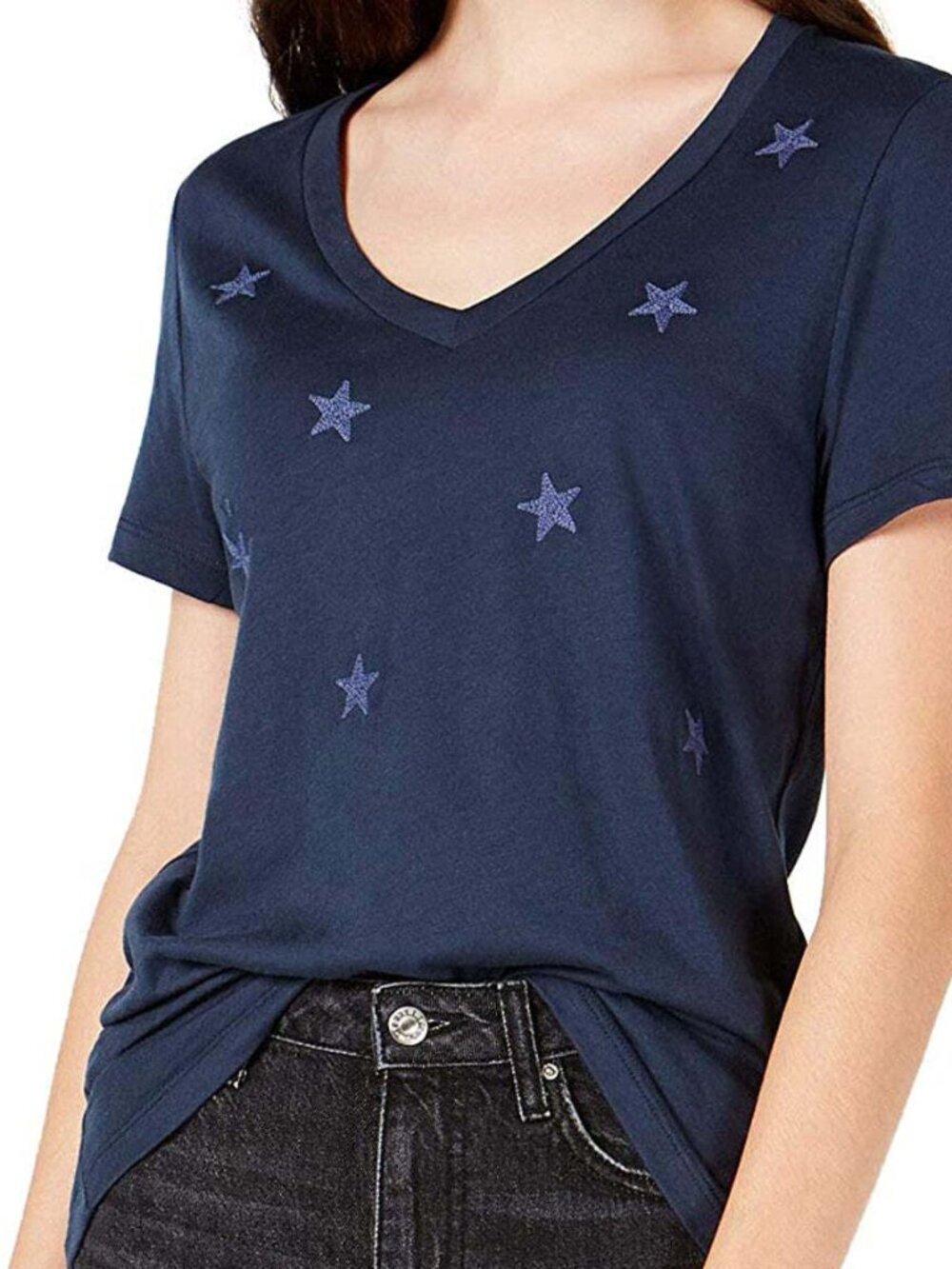 Carbon Copy Womens Embroidered Stars T-Shirt